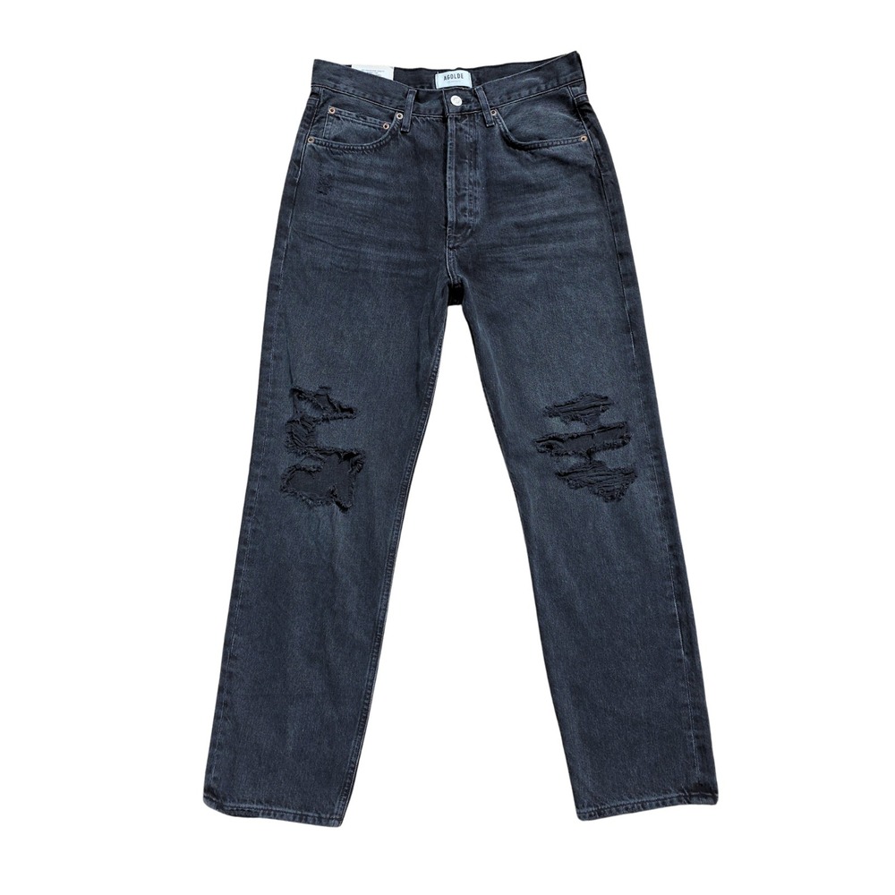 Agolde 90s Jeans Size 27 (Fits 30x28) Black Mid Rise Loose Fit Distressed Grunge - Picture 2 of 12